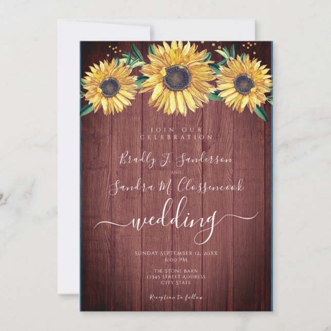 Invitation Rustique Chic Floral Grange Mariage bois (Devant)