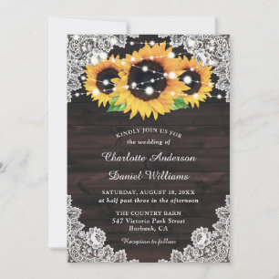 Invitation Rustique Chic Pays Dentelle de bois Mariage de tou