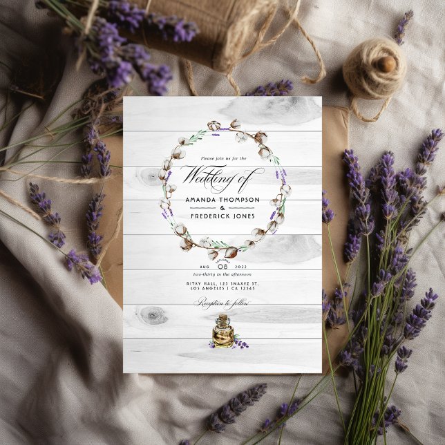 Invitation Rustique Cotton Lavender Pays QR Code Mariage (Créateur téléchargé)