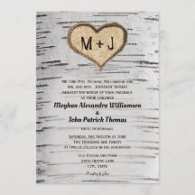 Rustique Country Birch Tree Initiales Mariage card
