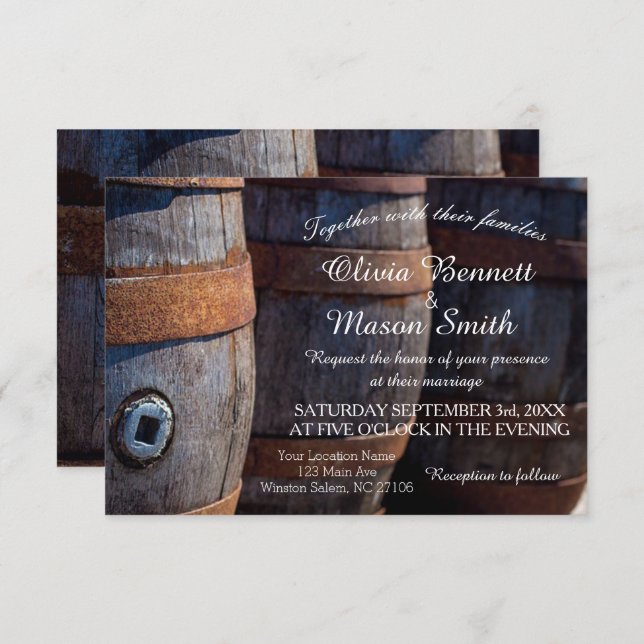 Invitation Rustique Country Vineyard Barrel Mariage Card (Devant / Derrière)