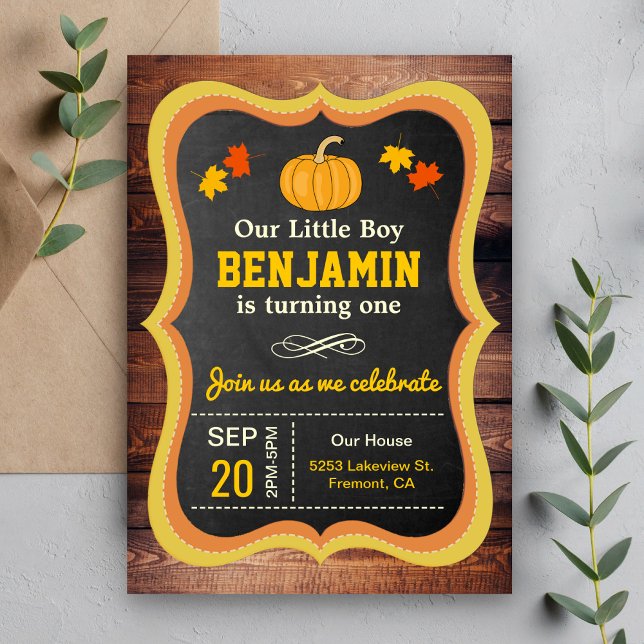 Invitation Rustique Cute Little Citrouille 1er anniversaire f (Créateur téléchargé)