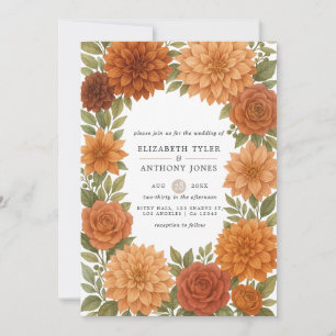 Invitation Rustique Dahlia Earthy Fall Tones Mariage d'aquare