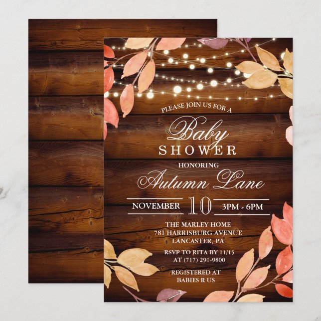 Invitation rustique de baby shower de feuille (Devant / Derrière)