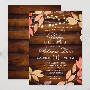 Invitation rustique de baby shower de feuille