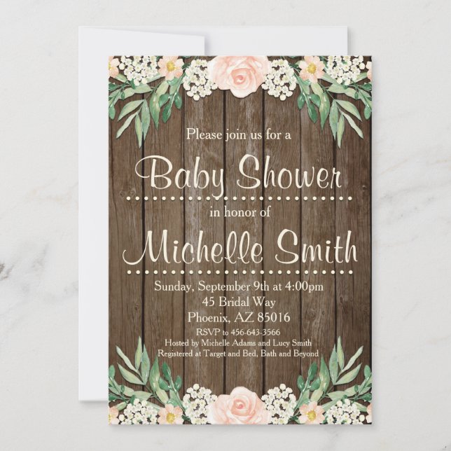 Invitation rustique de baby shower, dentelle, (Devant)