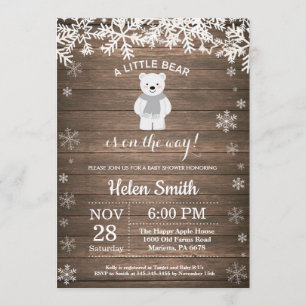 Invitation rustique de baby shower d'hiver d'ours
