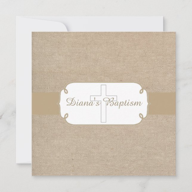 Invitation rustique de baptême de toile de jute de (Devant)