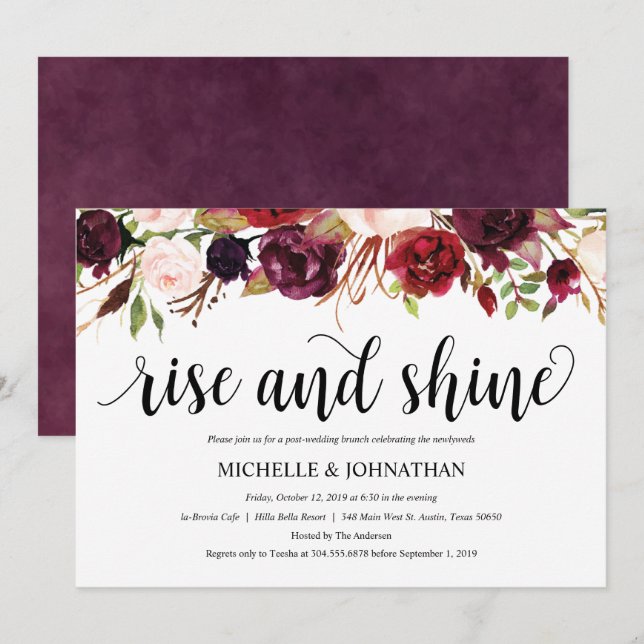 Invitation rustique de brunch de mariage de (Devant / Derrière)