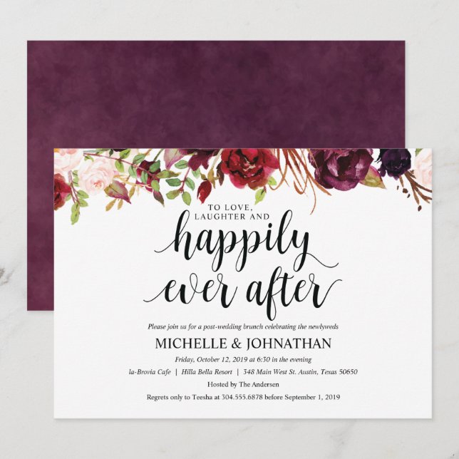 Invitation rustique de brunch de mariage de (Devant / Derrière)