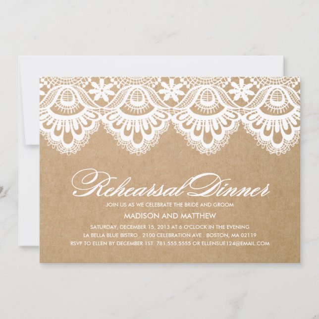 INVITATION RUSTIQUE DE DÎNER DE RÉPÉTITION DE LA (Devant)