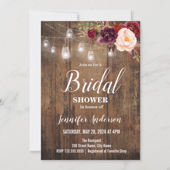 Invitation Rustique de douche nuptiale (Devant)