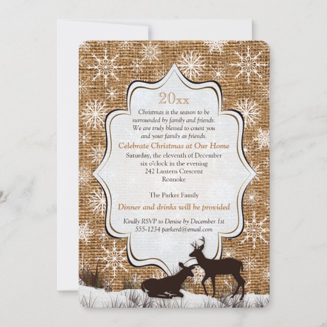 Invitation rustique de fête de vacances de cerfs (Devant)
