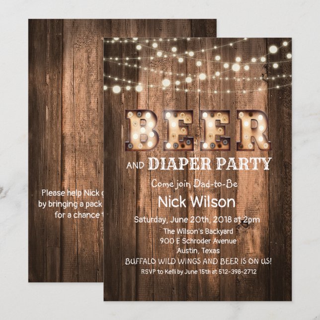 Invitation rustique de partie de bière et de (Devant / Derrière)