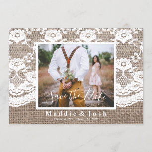 Invitation Rustique Décontracté Burlap et dentelle Enregistre
