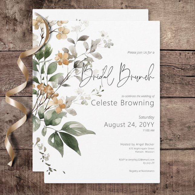 Invitation Rustique Delicate Tan Fall Fleur sauvage Bridal Br (Rustic Delicate Tan Fall Wildflowers Bridal Brunch Invitation)