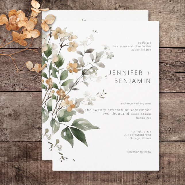 Invitation Rustique Delicate Tan Fall Fleur sauvage Mariage (Rustic Delicate Tan Fall Wildflowers Wedding Invitation)