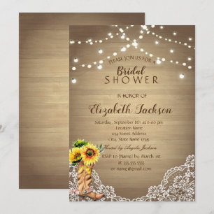 Invitation Rustique, dentelle, bottes de soleil mariage champ