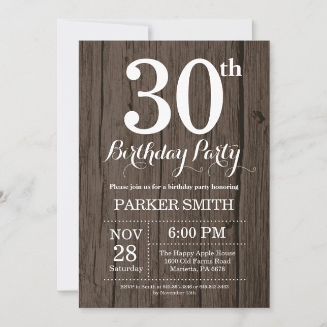 Invitation Rustique du 30e anniversaire (Devant)