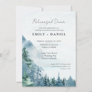 Invitation Rustique Dusty Blue Aquarelle Mariage