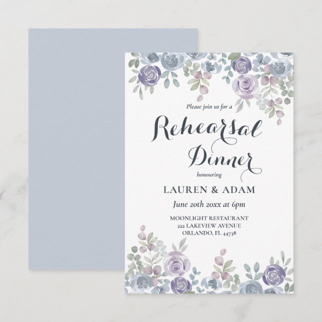 Invitation Rustique Dusty Blue Floral Mariage (Devant / Derrière)