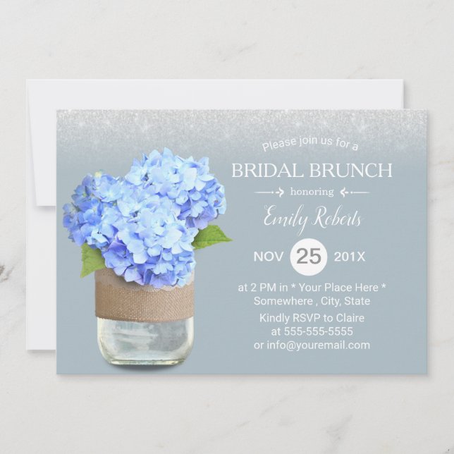 Invitation Rustique Dusty Blue Hydrangea Fête des mariées Bru (Devant)