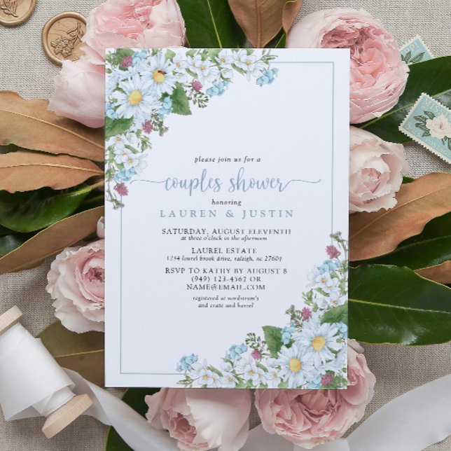 Invitation Rustique Dusty Blue Script Fleur sauvage Couples D (Couples Shower Invitation!)