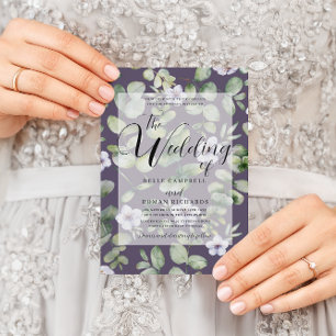 Invitation Rustique Dusty Purple Eucalyptus Mariage Floral