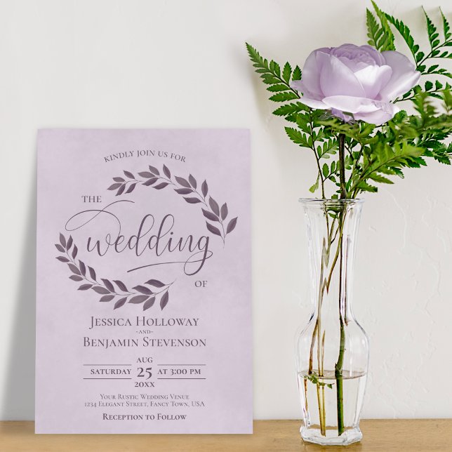 Invitation Rustique Dusty violet Feuilles Élégant Mariage Lil (Créateur téléchargé)