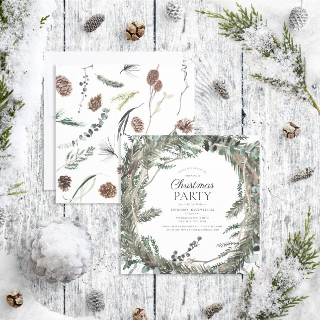 Invitation Rustique Dusty Winter Wreath Christmas Party (Créateur téléchargé)