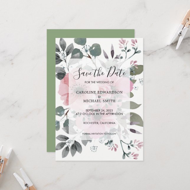Invitation Rustique élégant aquarelle floral Enregistrer la d (Devant/Arrière en situation)