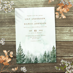 Invitation Rustique Elégant Aquarelle Pine Tree Mariage