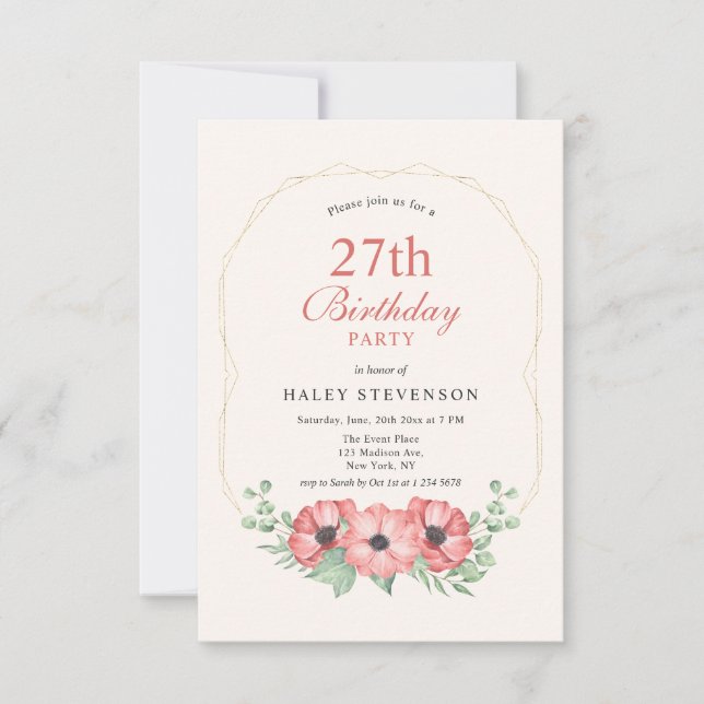 Invitation Rustique Elegant Blush rose Floral 27e anniversair (Devant)