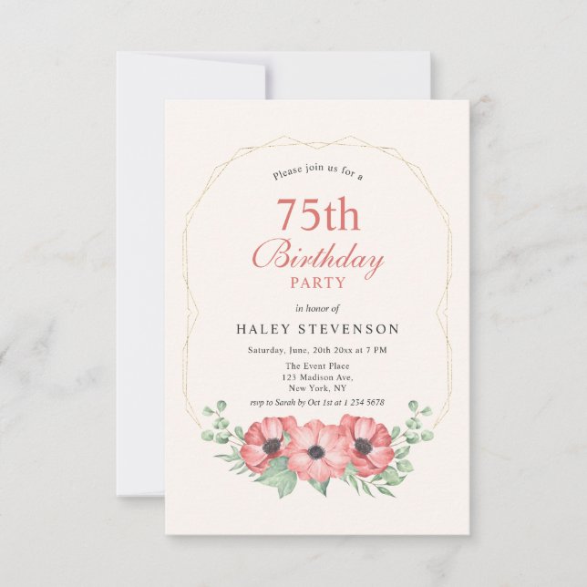 Invitation Rustique Elegant Blush Rose Floral 75e anniversair (Devant)