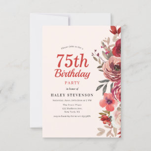 Invitation Rustique Élégant Boho Chic Floral 75e Anniversaire