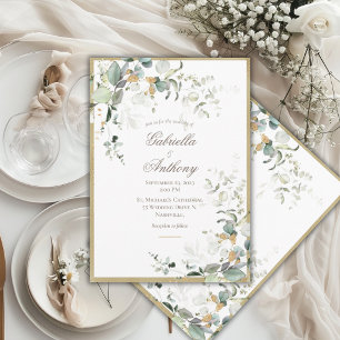 Invitation Rustique Élégant Feuille Mariage or verdure