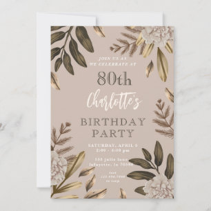 Invitation Rustique Elégant Floral 80e anniversaire Invitatio