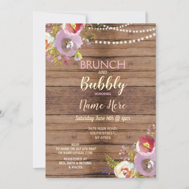 Invitation rustique en bois de brunch et de Fête (Devant)