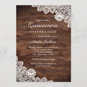 Invitation rustique en bois pour Quinceanera
