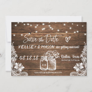 Invitation Rustique Enregistrer la date   Mason Jars, dentell