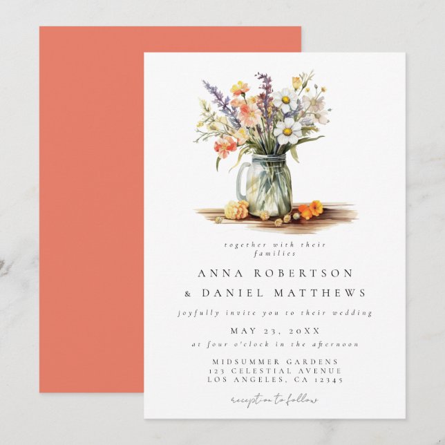 Invitation Rustique été Floral Mason Jar Mariage (Devant / Derrière)