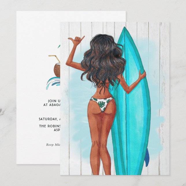 Invitation Rustique été Surf plage vacances Anniversaire fête (Devant / Derrière)