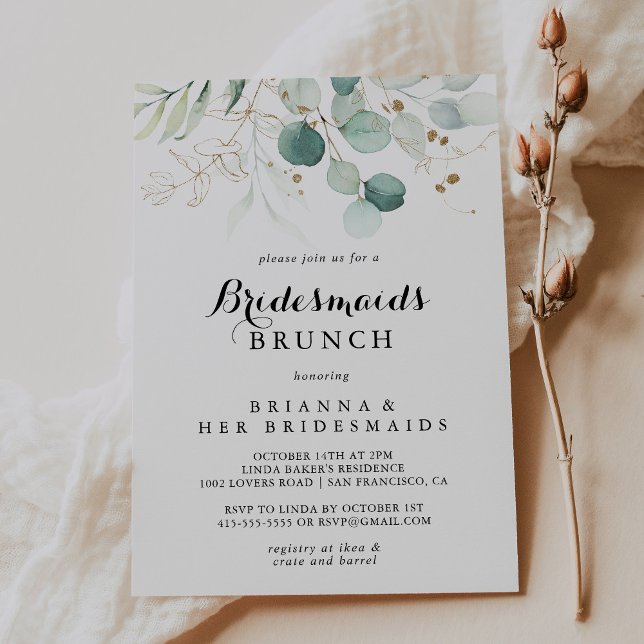 Invitation Rustique Eucalyptus Gold Bridesservatrices Brunch  (Créateur téléchargé)