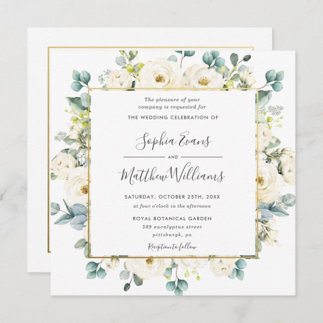 Invitation Rustique Eucalyptus Ivory Blanc Floral Mariage (Devant / Derrière)