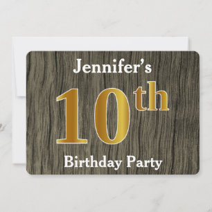 Invitation Rustique, Faux Gold 10th Birthday Party; Nom perso