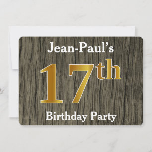 Invitation Rustique, Faux Gold 17th Birthday Party; Nom perso