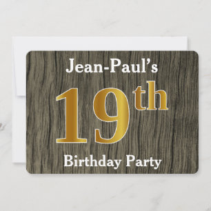 Invitation Rustique, Faux Gold 19e fête d'anniversaire; Nom p