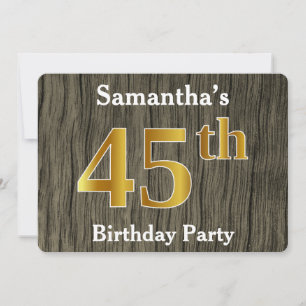 Invitation Rustique, Faux Gold 45th Birthday Party; Nom perso