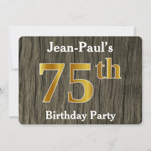 Invitation Rustique, Faux Gold 75e fête d'anniversaire; Nom p