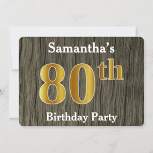 Invitation Rustique, Faux Gold 80e fête d'anniversaire; Nom p